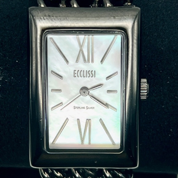 Vintage 90's Ecclissi Mother Pearl Sterling Silver Black Ladies Watch Working - Picture 7 of 10